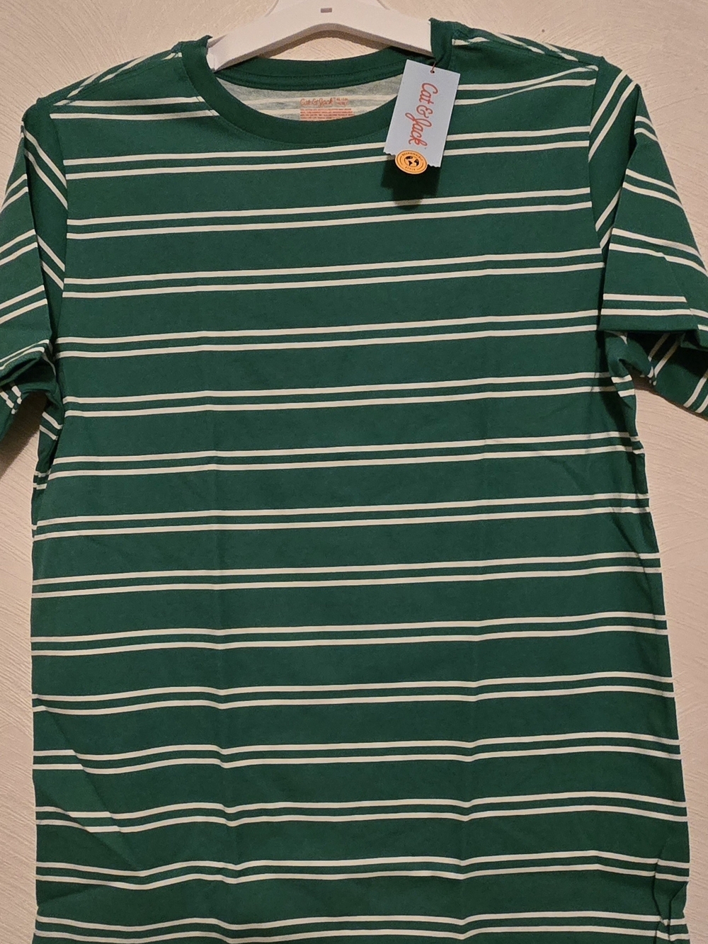 Cat & Jack Green and White Striped Short Sleeve Tee